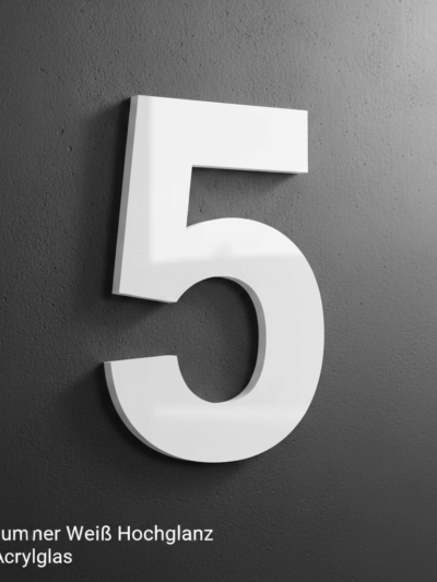 Hausnummer Weiß Hochglanz 5mm Acrylglas