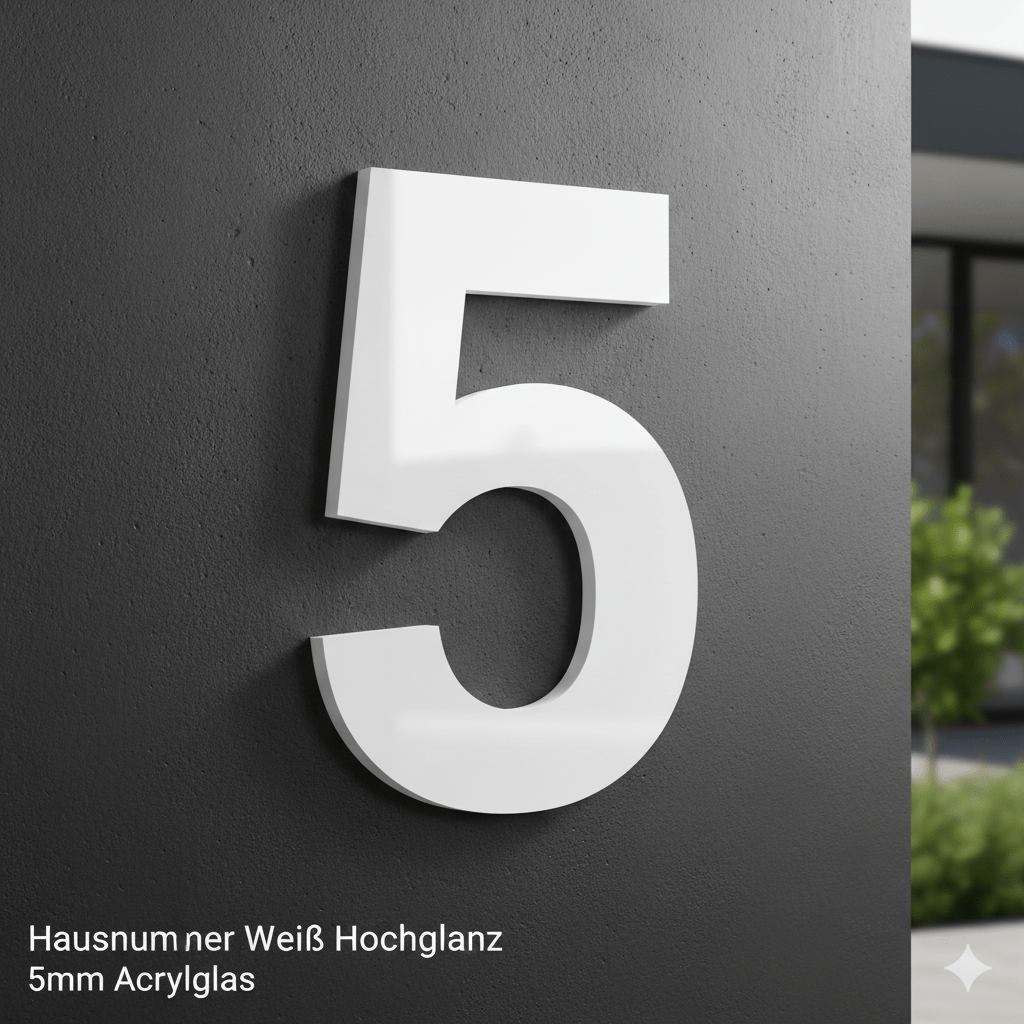 Hausnummer Weiß Hochglanz 5mm Acrylglas