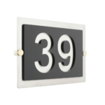 Hausnummernschild aus gebürstetem V2A Edelstahl rostfrei mit 3D-Abstandshaltern Nr.39