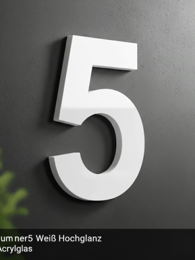 Hausnummer 5 Weiß Hochglanz Acryl modern