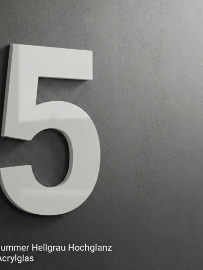 Hausnummer Hellgrau Hochglanz aus 3mm Acrylglas RAL 7H32 modern und wetterfest