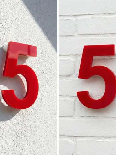 Hausnummer Rot Hochglanz Ziffer 5 aus 3mm Acrylglas