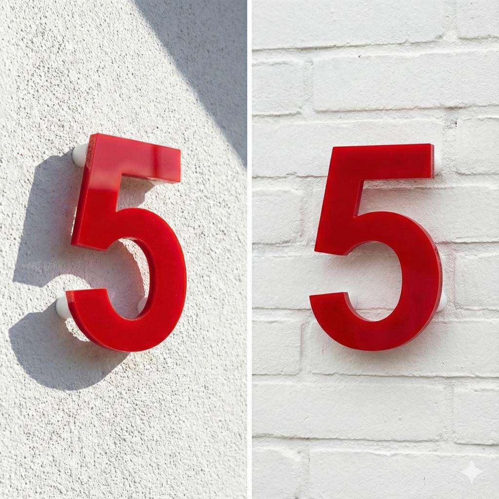 Hausnummer Rot Hochglanz Ziffer 5 aus 3mm Acrylglas