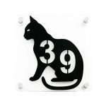 Hausnummernschild Tierfreunde Katze aus transparentem Acrylglas 5mm
